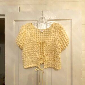 Find Me Now Cream Bubble Crop Tie Up Top